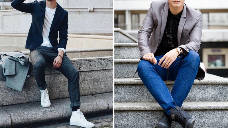 Áo vest, quần jean và giày sneaker