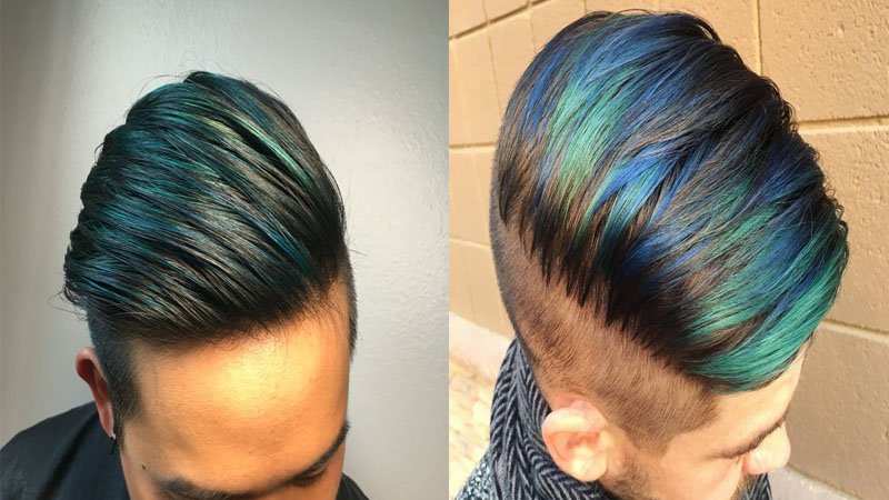 Kiểu tóc nhuộm highlight màu xanh rêu