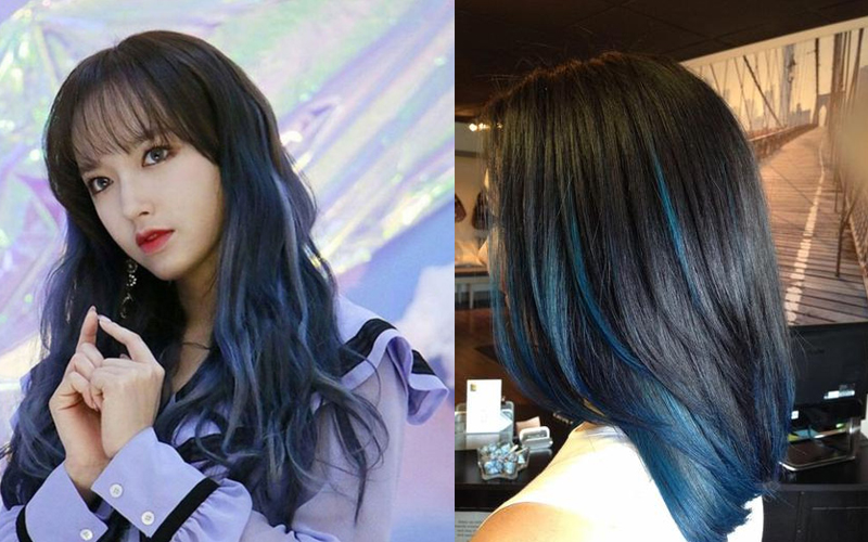Tóc dài xanh đen highlight